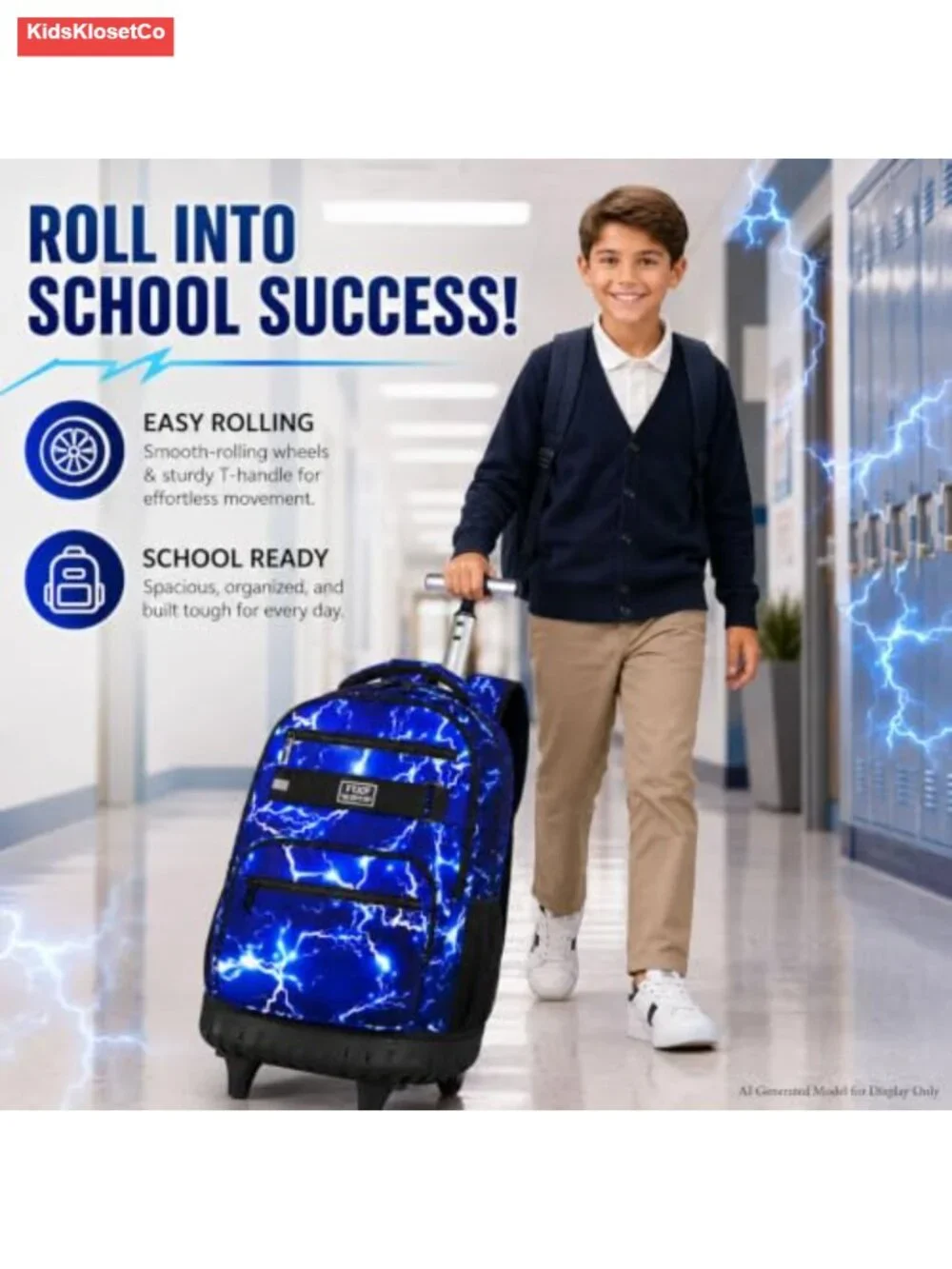 Rolling Backpack with Lunch Box and Pencil Bag, Water Resistant Wheeled Bookbag